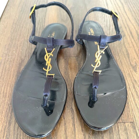 SAINT LAURENT CASSANDRA SANDALS IN SILK SATIN IN PATRIOT NAVY - Picture 1 of 10